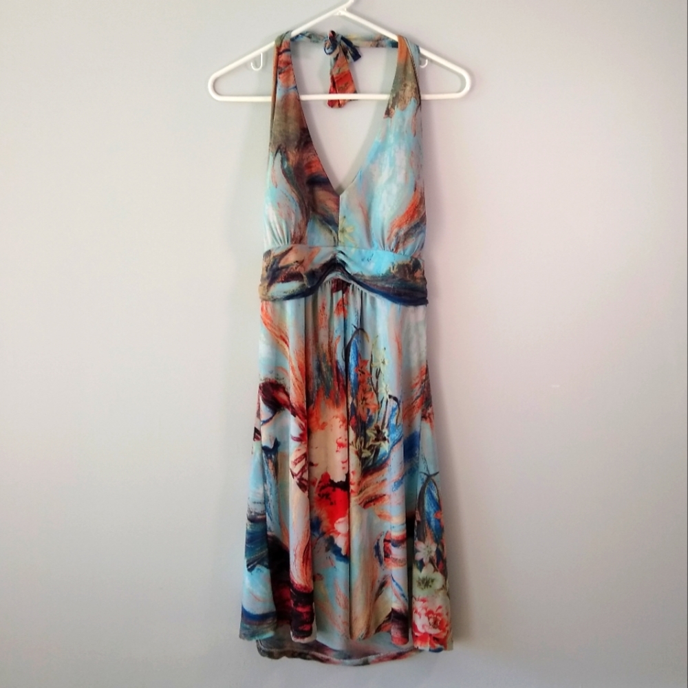 Talia Halter Sundress A-Line Adjustable Straps Medium Light Blue Pink Orange Red
